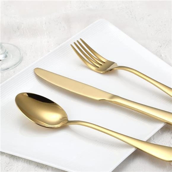Gold Silverware Set, 20-Piece Flatware Set Aisoso Stainless Steel Cutlery - Picture 3 of 7